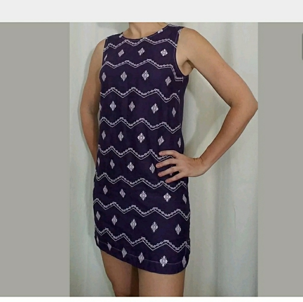 St Tropez West 100% Linen Shift Dress Sz 4 Purple